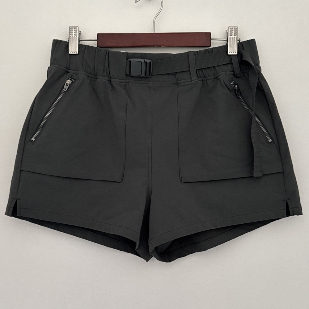 CRZ YOGA Shorts Womens 6 (4/6) Gray Belted Quick Dry Zip Pockets Hiking Active